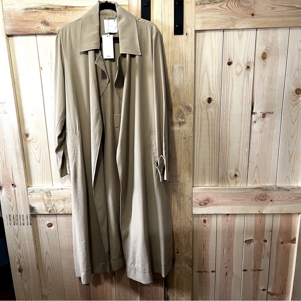 Mango Size Large Classic Khaki Trench Coat Rain Spring Trendy New with Tags